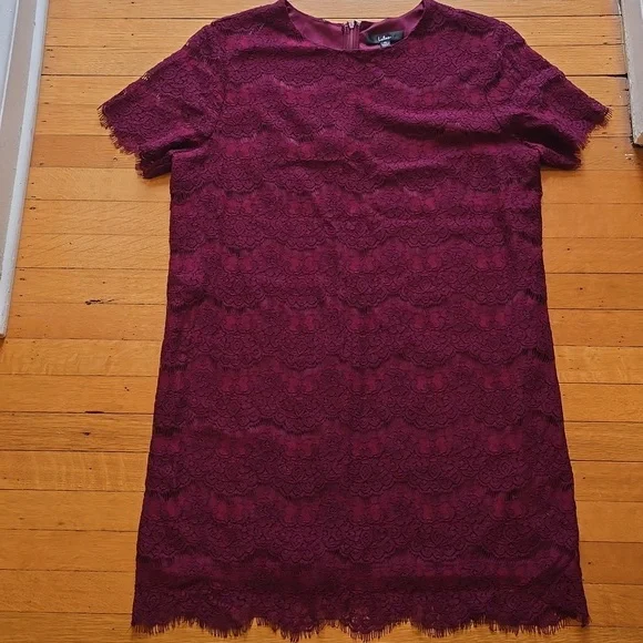 Lulus, Take Me To Brunch, Burgundy Lace Shift Dress, EUC, Women's XL - Picture 1 of 16
